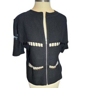 Cut Out Short Sleeve Cardigan Zip Up Sweater Top